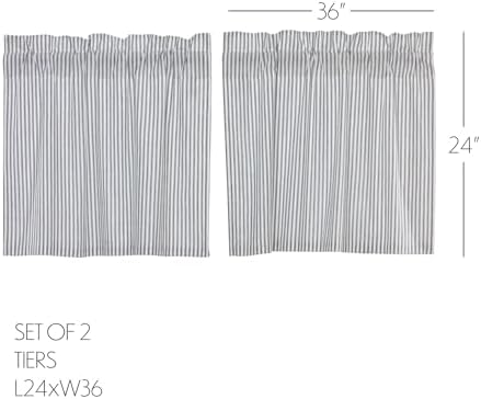 VHC Brands Sawyer Mill Blue Window Tier Set Country Kitchen Curtains Farmhouse Cafe Style Striped Pattern 24x36