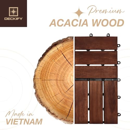 Acacia Wood Interlocking Deck Tiles Outdoor Flooring for Patio, Balcony