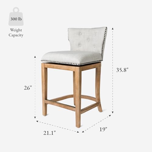 Maven Lane Hugo Counter Stool, Weathered Oak, Sand Color, 26"