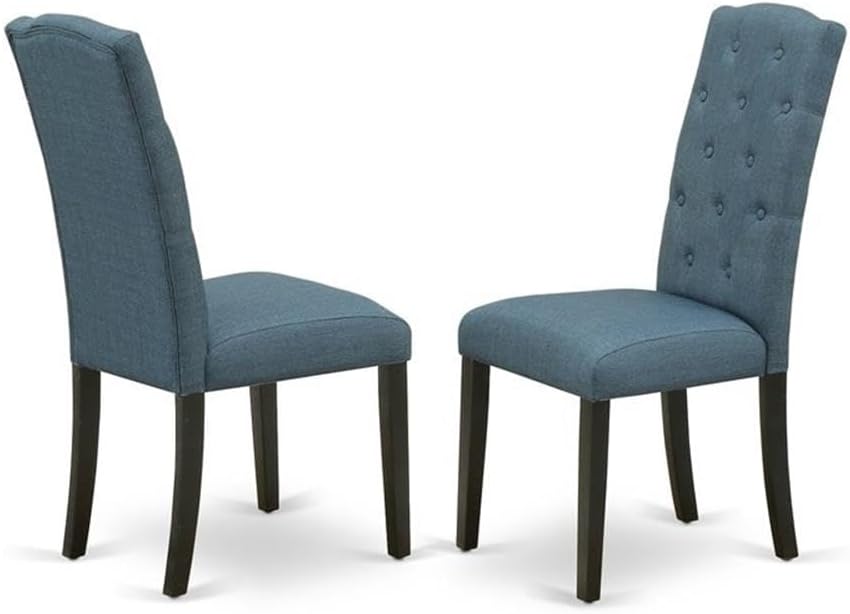 East West Furniture WECE5-BLK-21 5 Piece Dining Room Set Includes a Rectangle Wooden Table with Butterfly Leaf and 4 Mineral Blue Linen Fabric Parson Dining Chairs, 42x60 Inch, Black