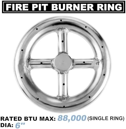 6" Round Fire Pit Burner Ring with Stainless Steel and Brass 1/2" Air Mixer, 90° Elbow Nozzle Sprayer Valve for Natural Gas & Porpane Fireplace, BTU 88000 Max