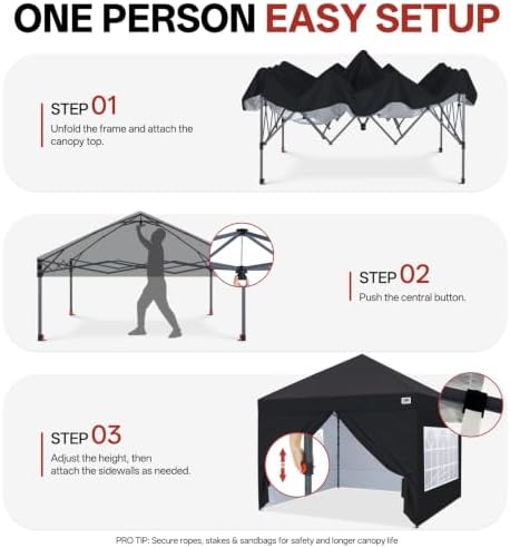 ABCCANOPY 10x10 Pop Up Canopy Tent, Enclosed with Zippered Walls, Black