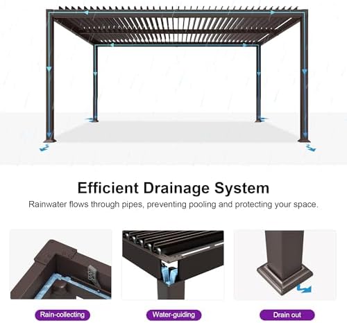 PURPLE LEAF Patio Louvered Pergola 11' x 15' Outdoor Hardtop Gazebo Bronze