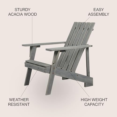 JONATHAN Y Irving 32" Solid Acacia Wood Adirondack Chair, Gray