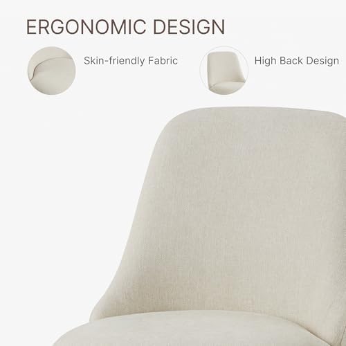 KISLOT Swivel Dining Chairs Set of 4, Upholstered Mid Century Modern Deskchair with High Back, Linen Fabric Kitchen Chairs for Dining Room, Bedroom, Dressing Room, Linen