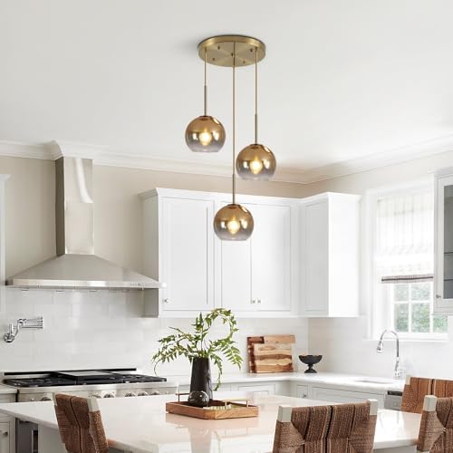 KCO Mid Century Modern 3 Light Gradient Gold Glass Globe Cluster Chandelier
