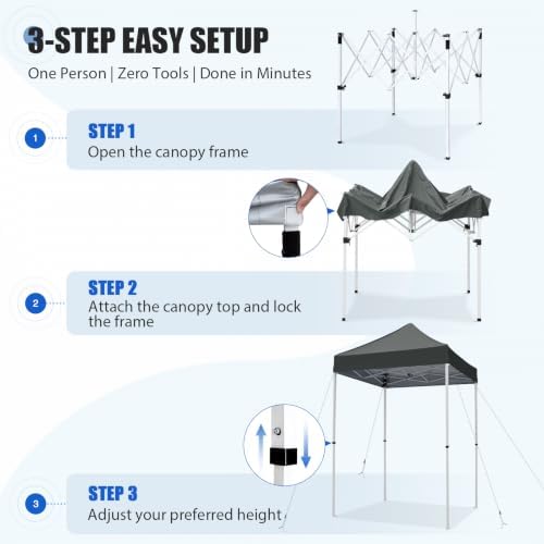 EAGLE PEAK 5x5 Pop Up Canopy Tent Instant Outdoor Canopy Easy Set-up Straight Leg Folding Shelter, Gray