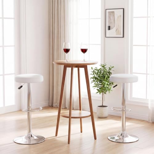 COSTWAY Height Adjustable Swivel Backless Round Bar Stools, White