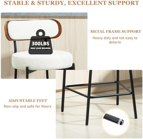Bar Stools Set of 3 Boucle Counter Stools for Kitchen Island