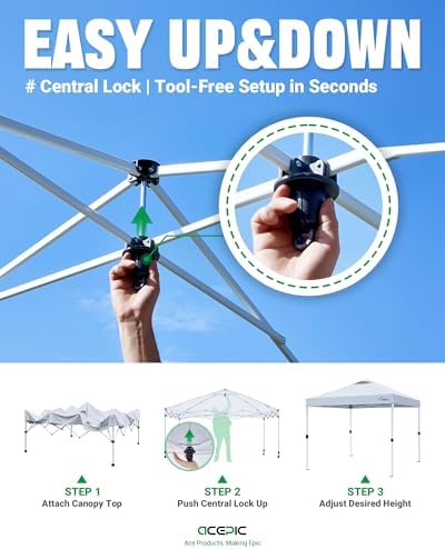 Acepic 10x10 Pop Up Canopy Tent, Easy Setup Portable Shelter, White, 10*10