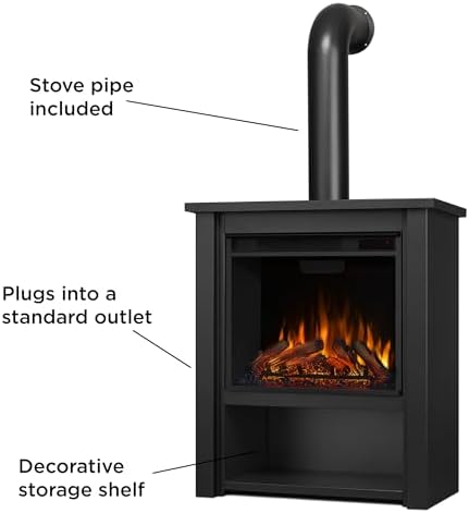 Real Flame Black Hollis Electric Fireplace - Freestanding with Remote Control - 6 Flame Colors & 5 Brightness Levels, Black