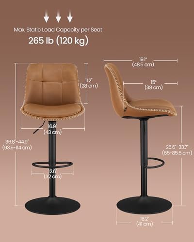 VASAGLE Bar Stools Set of 2, Swivel, Adjustable Height, Quilt