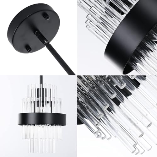 Pendant Light Fixtures, 7inch Modern Glass Pendant Lights, Matte Black Kitchen Island Lighting, Height Adjustable Pendant Lighting (Matte Black, 1 Pack)