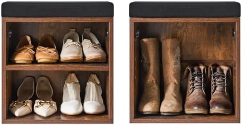 YMYNY Small Shoe Storage Bench with Cushion, Rustic Brown, HBD028H