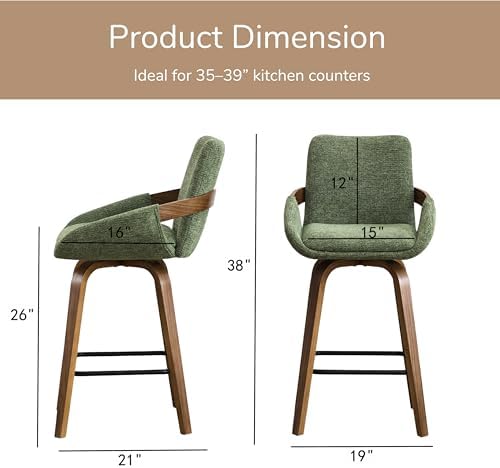 26" Swivel Counter Height Bar Stools Set of 2, Moss Green
