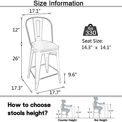 Aklaus Swivel Metal Bar Stools Set of 4 Counter Height Stools Counter Bar Stools with Back Swivel Metal Bar Chairs Wooded Seat 26 Inch Matte Black barstools