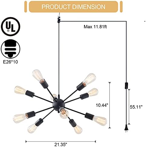 plug in sputnik chandelier 10-lights pendant light with, close-up detail