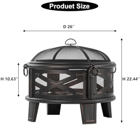 Breezz Round Wood-Burning Fire Pit with Grill, 26 in