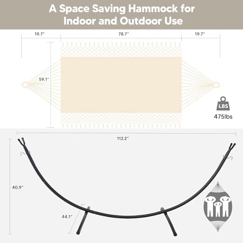 SUNCREAT Portable Outdoor Hammock with Stand Included, Double Hammock with Tassel for Outside, Beige