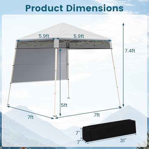Tangkula 7x7 FT Pop Up Canopy with Center Lock & Sidewall, White
