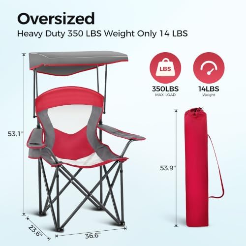 ALPHA CAMP Heavy Duty Canopy Camping Chairs with Adjustable Sunshade,2PC