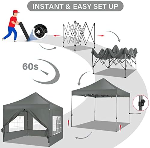 COBIZI 10x10 Pop Up Canopy Tent with 4 Sidewalls,Heavy Duty Canopy,Gray