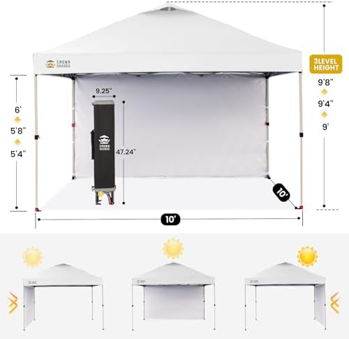 CROWN SHADES 10x10 Pop Up Canopy with 1 Side Wall, Beach Canopy Tent, White