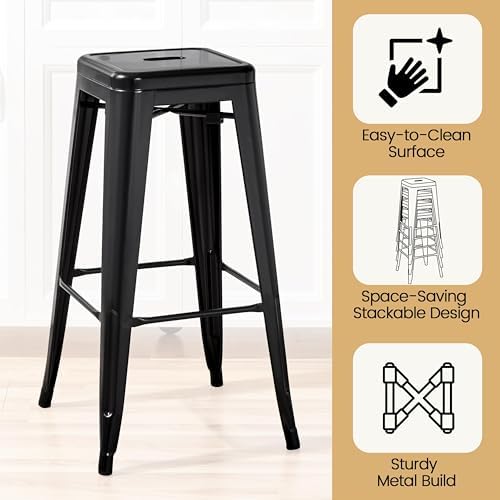 Yaheetech 30 Inch Metal Bar Stools Set of 4, Stackable Barstools, Black