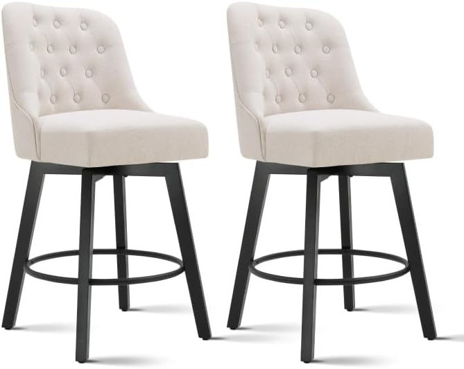 KISLOT Swivel Bar Stools with Back, 26" Counter Height, 2-Pack Linen