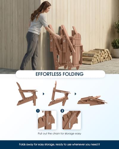 MUCHENGHY Folding Adirondack Chairs Set of 2, HDPE Patio Chair, Teak