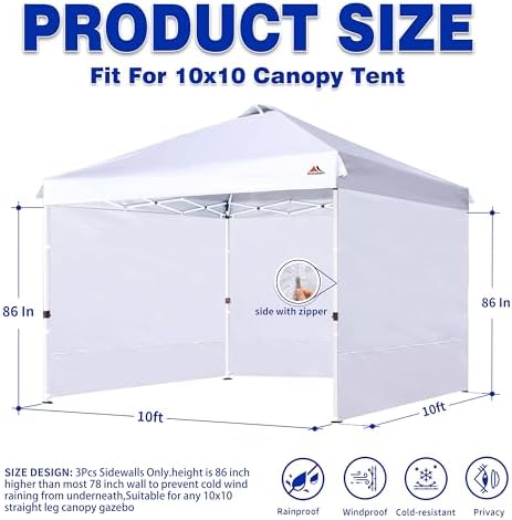 SCOCANOPY SunWall for 10x10 Pop Up Canopy Frame, 3 Pack SideWall Only (10X10, Black)