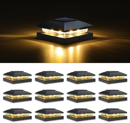 VOLISUN 4x4 Solar Post Cap Lights, 12 Pack Black Waterproof Fence Lights