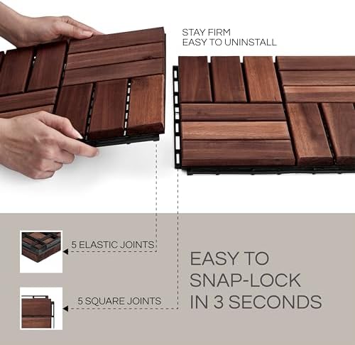THYOI Premium Deck Tiles, 10 Pcs Patio Flooring - Brown - Crossed Pattern