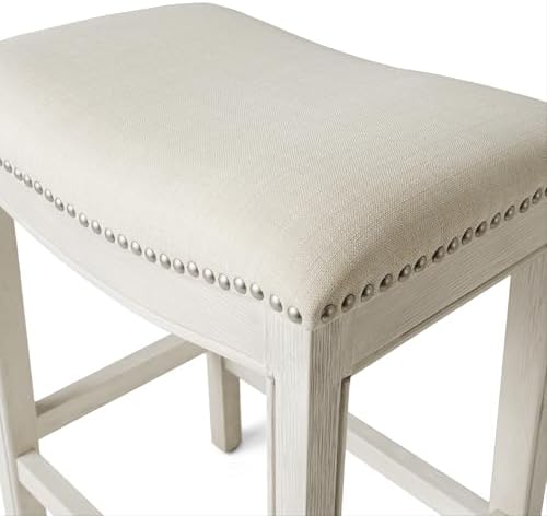 Maven Lane Adrien Backless Bar Stool, Cream, Natural Fabric, 31"