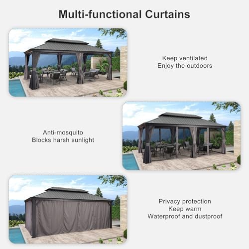PURPLE LEAF Patio Gazebo 12' X 20' with Light, Gray