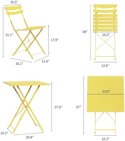 IDEALHOUSE Bistro Table and Chairs Set of 2, Folding Design, Yellow