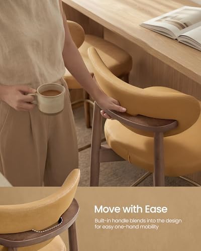 VASAGLE Wooden Bar Stools Set of 2, Synthetic Leather, Caramel Brown