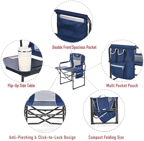SUNNYFEEL Oversized Camping Chair Portable Directors Chairs with Side Table