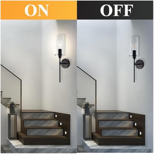 Modern Wall Sconces Set of Two, Black Wall Sconce with Clear Glass Shade, Hardwired Wall Mount Light Fixtures for Living Room Bathroom, Bedroom, Hallway