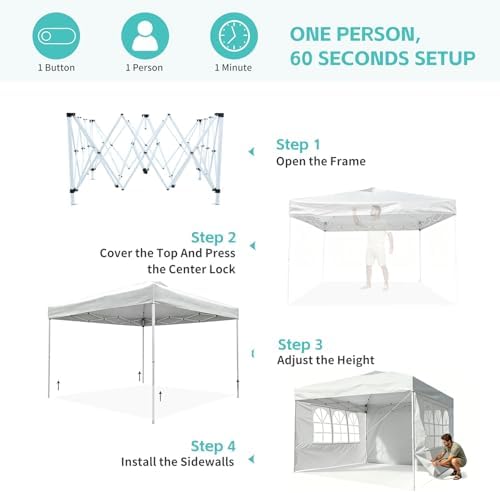 10x10 One Push Pop Up Canopy Tent with Vented Roof, Gray