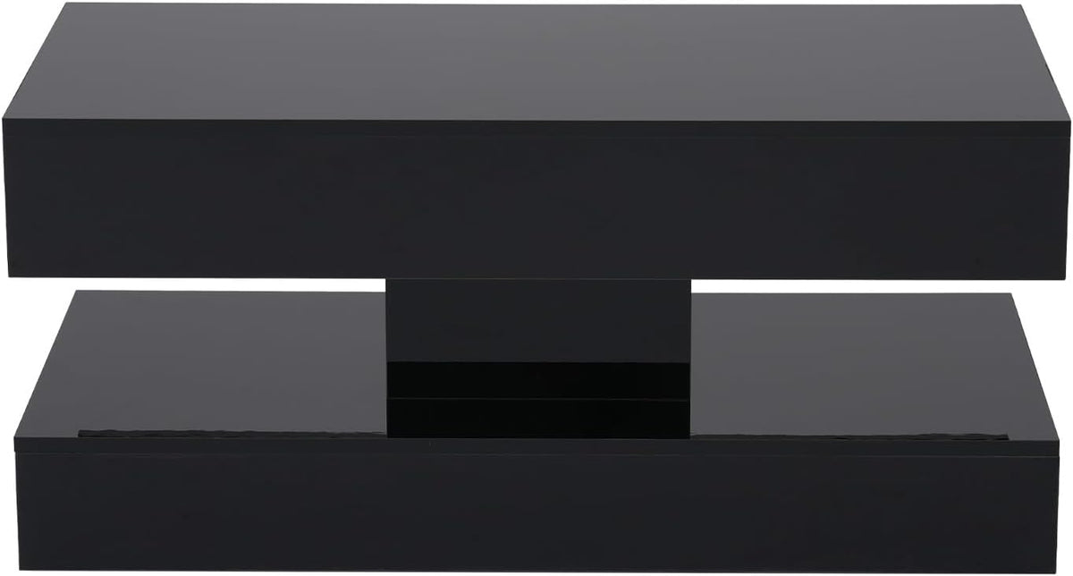 OC Orange-Casual Modern High Gloss LED Coffee Table, 2-Tier Center Table