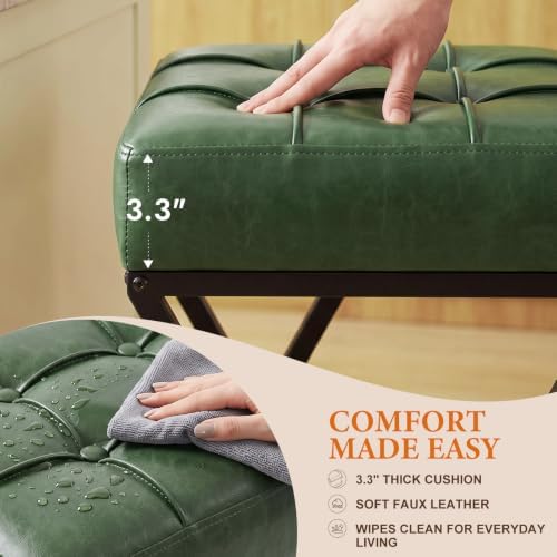 Bar Stools Set of 3, 26 Inch Counter Height Stool Faux Leather Green