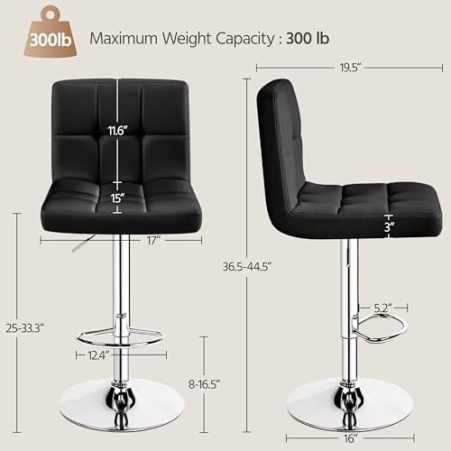 Yaheetech Bar Stools Set of 4 Adjustable Counter Height Barstools Black