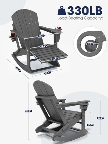 KINGYES Adirondack Rocking Chair with Ottoman and Cup Holders