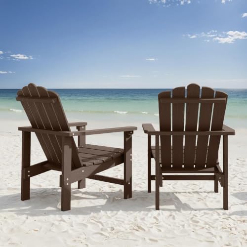 HDPE Stackable Adirondack Chairs Set of 2, Brown