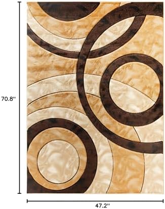 GLORY RUGS Area Rug Modern 4x6 Brown Circles Geometry Soft Hand Carved Contemporary Floor Carpet Fluffy Texture for Indoor Living Dining Room and Bedroom Area