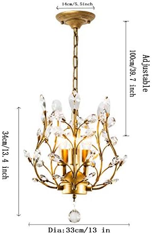 Garwarm 3-Light Gold Crystal Chandelier, Small Chandelier Pendant Light