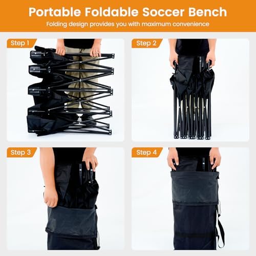 LILYPELLE Folding Soccer Bench, Portable Team Bench, 4 Seats w/Backrest