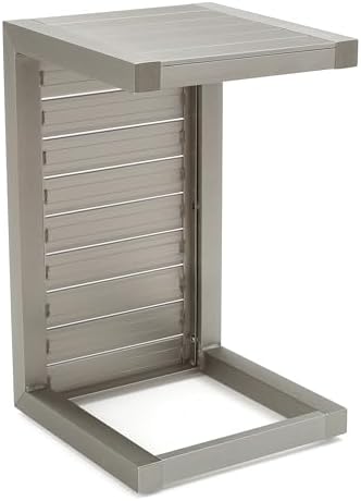 Christopher Knight Home Cape Coral Outdoor Aluminum Club Chairs with Side Table, Khaki / Silver