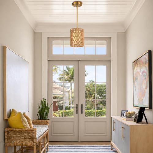 6inch gold rattan pendant light, 2-in-1 boho hanging, view 9